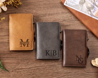 Carteira de couro personalizada para homem, carteira masculina, carteira fina personalizada, mecanismo pop-up, presente para padrinho, presente ideal para marido, pai, namorado.