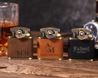 Custom Engraved Leather Lighter - Refillable Vintage Style, Groomsmen Gift, Thoughtful Father’s Day/Birthday Present for Him