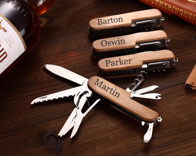 Personalized Pocket Knife: Engraved Wood Handle, Groomsmen Gift