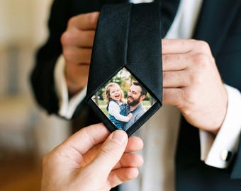 Custom Photo Tie Gift Set, Personalized Wedding Tie with Picture Patch, Groom Gift, Memorial Tie, Father of Bride Gift