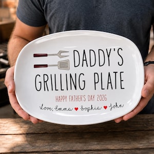 Personalized Grill Master Gift for Dad, Father’s Day Gifts Grilling Platter with kids names, Custom backyard bbq gift