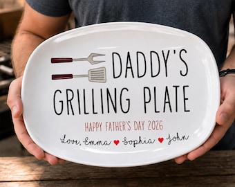 Regalo personalizado para papá, maestro de la parrilla, bandeja para asar con los nombres de los niños, regalo personalizado para barbacoa en el jardín.
