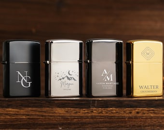Encendedor personalizado para padrinos de boda con estuche: Zippo con monograma grabado, regalo ideal para proponerles a los padrinos de boda