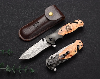 Engraved Wood Handle Pocket Knife, Personalized Folding Knife Gift, Groomsmen Proposal & Outdoor Gift for Him