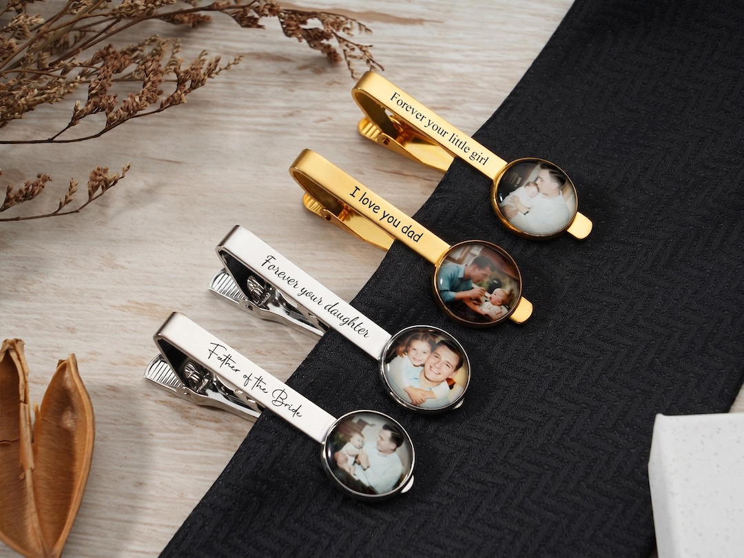 Personalized Photo Tie Clip for Dad, Custom Father of the Bride Tie Bar, Father’s Day Gift