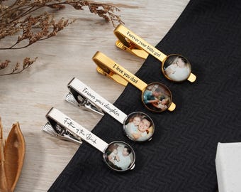 Personalized Photo Tie Clip for Dad, Custom Father of the Bride Tie Bar, Father’s Day Gift for Dad