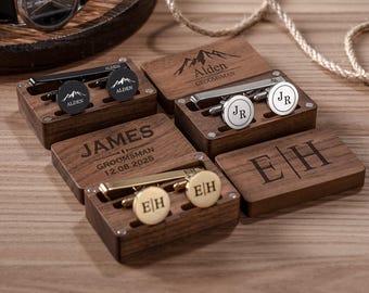 Groomsmen Cufflinks Set, Groomsmen Gifts, Personalized Cufflinks for Men, Best Man Proposal, Custom Tie Clip for Wedding, Groomsman Proposal