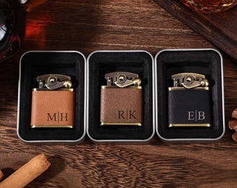 Custom Engraved Leather Lighter - Refillable Vintage Zippo Style, Groomsmen Gift, Thoughtful Father’s Day/Birthday Present for Him