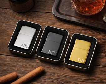 Encendedor personalizado con monograma - Encendedor grabado con estuche, propuesta para padrinos de boda, Zippo personalizado para hombres