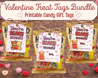 Étiquettes pour friandises pour la Saint-Valentin | Lot d'étiquettes-cadeaux imprimables (téléchargement PDF)