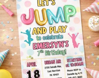 Jump Party Invitation | Trampoline Park Birthday Invite | Editable Kids Bounce Party Invitation | Girl Birthday Invite