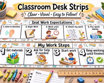 Bandes de bureau fonctionnelles exécutives | Visuels de routine indépendants pour le travail et la salle de classe
