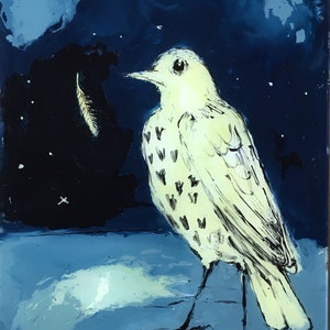 Feather from the storm IV, reverse painted on glass. Framed