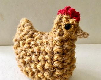 Buff hen knitted wool egg cover/cosy