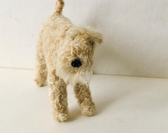 Ready to go! Little Soft Coated Wheaten Terrier knitted in mohair