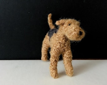 Ready to go knitted mohair Lakeland grizzle and tan terrier