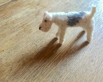 Wire Fox Terrier knitted dog (grey and off white)