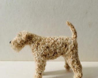 Ready to go! Little Soft Coated Wheaten Terrier knitted in mohair
