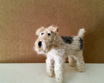 Wire Fox Terrier knitted dog (dark, mid grey or black and off white)