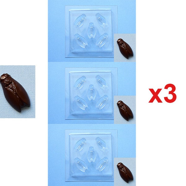 Lot 3 moules en plastique pour chocolat forme cigale petite