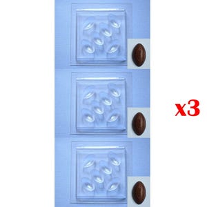 Set of 3 plastic chocolate molds in the shape of a small rugby ball