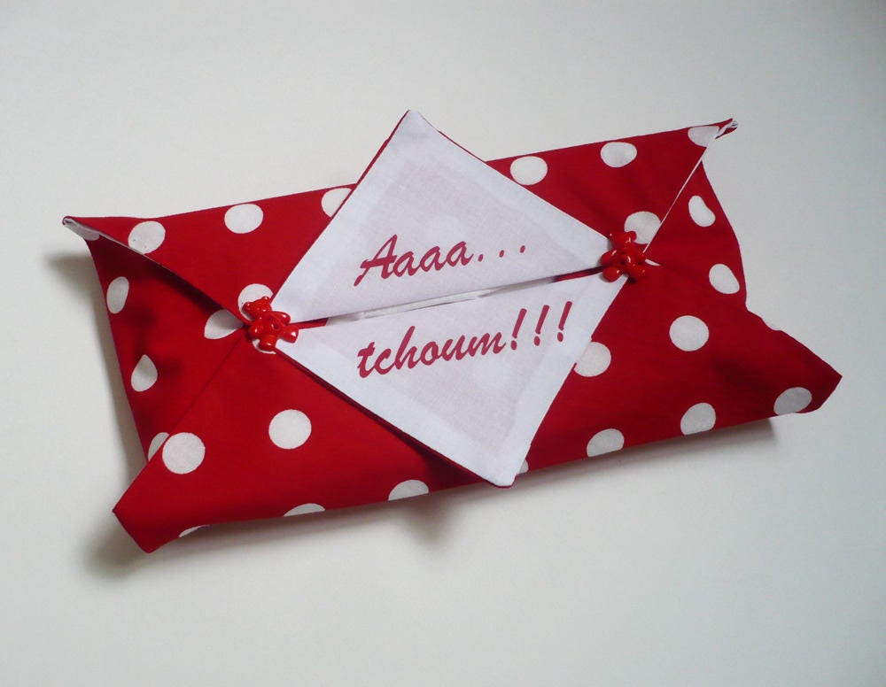 Grand Étui Mouchoir Atchoum Oursons Origami Pois Blanc sur Rouge