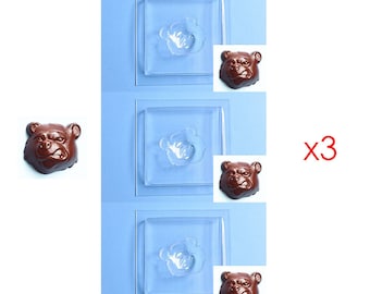 Juego de 3 moldes grandes de chocolate con cabeza de oso de dibujos animados