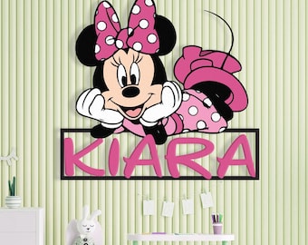 Personalized Name Metal Sign – Minnie Mouse Inspired Wall Decor for Girls Room or Nursery – Custom Disney Style Metal Name Plaque for Kids