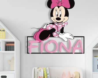 Custom Name Metal Sign – Minnie Mouse Inspired Wall Decor for Girls Room or Nursery – Personalized Disney Style Metal Art Gift for Kids