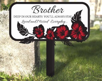 Brother Memorial Grave Marker Metal Stake, Loved & Missed Everyday Yard Sign, Cemetery Decor, Remembrance Gift Floral Sympathy Outdoor Decor