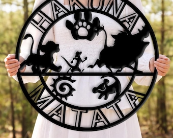 Hakuna Matata Metal Wall Art, Lion King Inspired Sign, Safari Nursery Decor, Jungle Animal Sign, Kids Room Wall Decor, Wildlife Circle Art