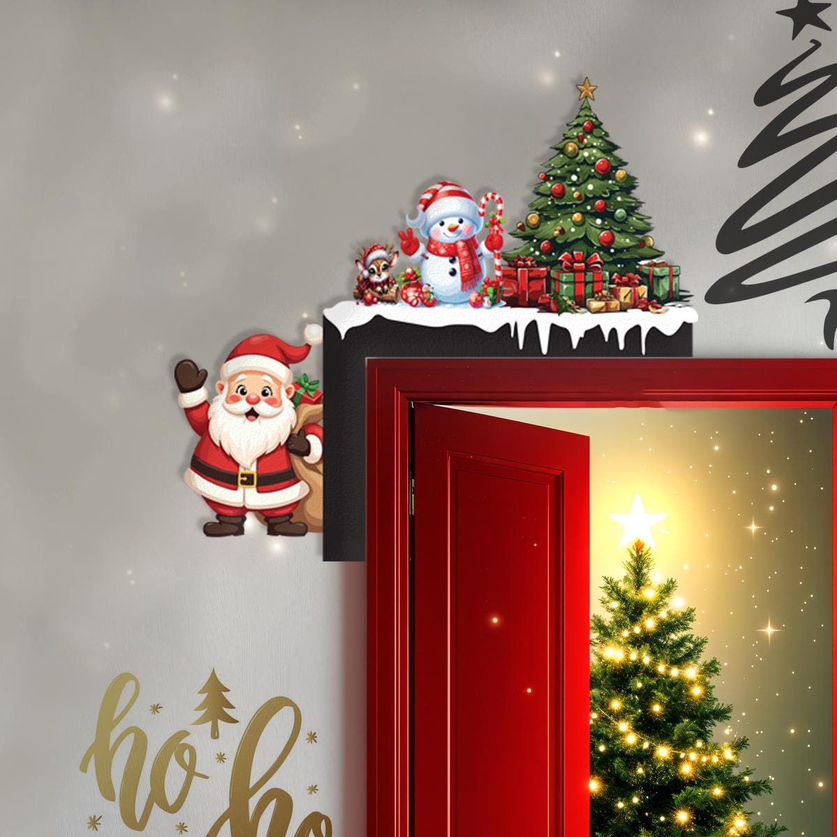 Discover Christmas Metal Door Corner Decor, Santa Snowman Door Frame Decor, Christmas Tree & Gift Door Corner Sign, Holiday House Door Art