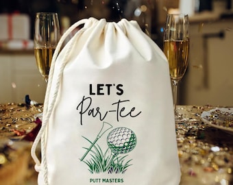 Let’s Par-Tee Golf Favor Bag | Personalized Golf Party Favor Bag | Golf Birthday Goodie Bag | Custom Golf Tournament Drawstring Bag