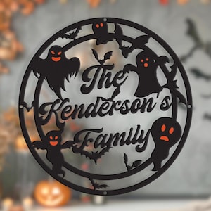 Personalized Halloween Metal Sign – Custom Family Name Ghost Sign, Spooky Home Decor, Halloween Porch Sign, Haunted House Gift Idea