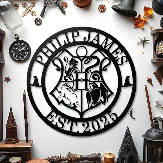 Custom Hogwarts-Inspired Metal Sign - Personalized Harry Potter Wall Art - Wizard Decor - Family Name Sign - Kids Room Decor