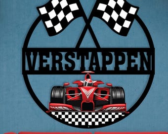 Personalized Racing Metal Sign, Custom F1 Car Wall Art, Checkered Flag Garage Decor, Formula Race Fan Gift, Man Cave, Garage Sign