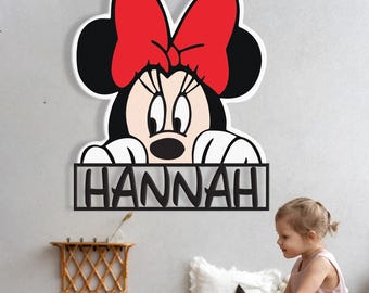 Custom Minnie-Inspired Name Sign – Peek-A-Boo Metal Wall Decor for Girls Room or Nursery – Personalized Disney Style Baby Gift