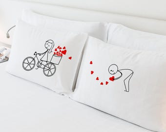 Matching Couple Pillow cases, Wedding Anniversary Gift, Engagement Present, Couple Gifts for Long Distance Relationship, Gift for His