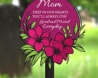 Memorial Mom Grave Marker Metal Stake, Cemetery Grave Decor, Outdoor Garden Memorial Gift, Floral Sympathy Tribute Sign, Remembrance Gift