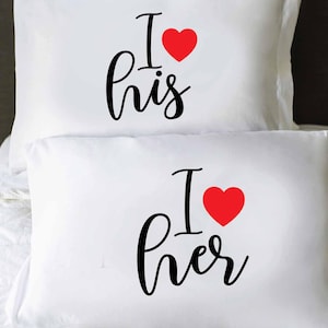 I Love Her I Love His Heart Couple Pillow Case, Engagement  Gift, Newlywed Gifts, Long Distance Couple Pillow Case, Wedding Gift