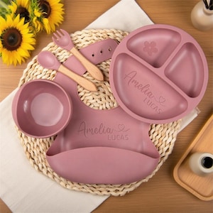 Personalized Silicone Weaning Set,Baby Feeding Set With Name,Weaning Set For Toddler Baby Kids,Custom Baby Plate,Baby Shower Gift,Baby Gift