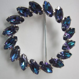 Vintage B. David AB Blue Purple Brooch Silver Tone Signed