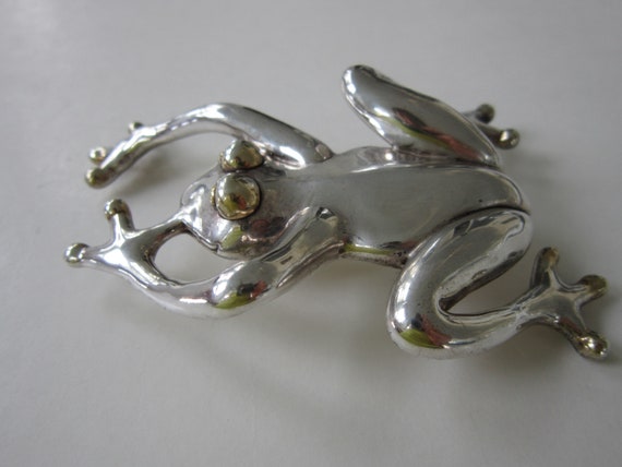HUGE Vintage Sterling Silver Frog Brooch 4 1/2 In… - image 5