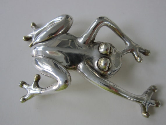 HUGE Vintage Sterling Silver Frog Brooch 4 1/2 In… - image 7