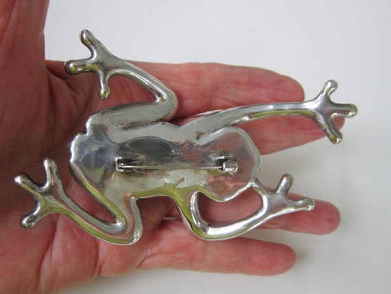 HUGE Vintage Sterling Silver Frog Brooch 4 1/2 In… - image 2