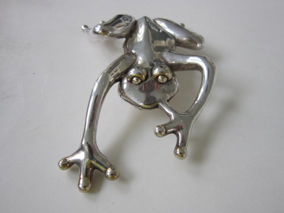 HUGE Vintage Sterling Silver Frog Brooch 4 1/2 In… - image 3