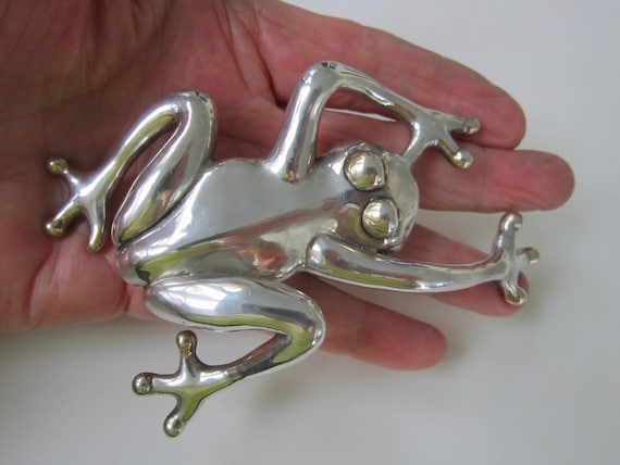 HUGE Vintage Sterling Silver Frog Brooch 4 1/2 In… - image 1