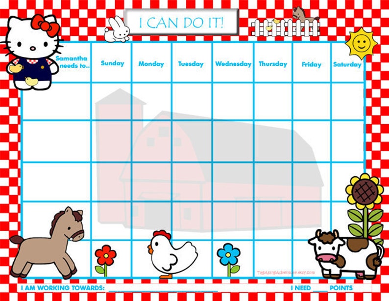 Custom Child Behavior Incentive Chart Chore Chart My Kitty Etsy