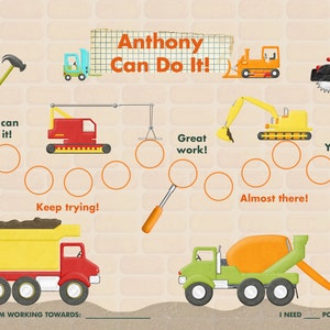 Personalized  Chart for Kids -  Construction Adventure- Printable PDF or Jpeg