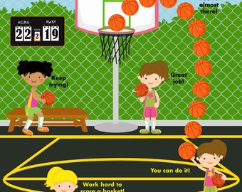 PRINTABLE PERSONALIZED Incentive/Reward Behavior Chart - Basketball Girls